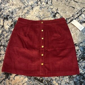 Maroon Corduroy Button Up A-Line Skirt Size M